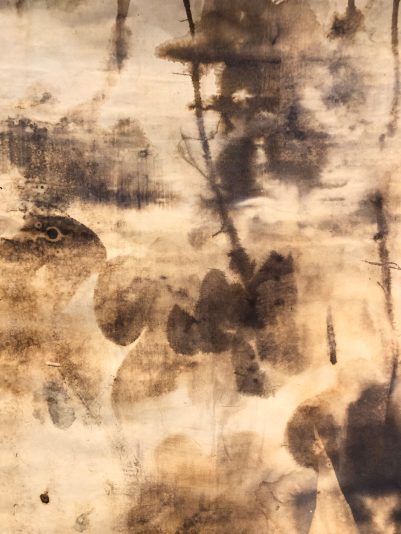 AL Kieran - 'After Breath' detail - ink and collage on paper bag