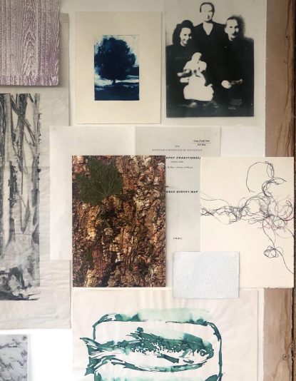 A-L Kieran 'Notices' (detail) various pinned prints, drawings, photos, collages, tracings, papers