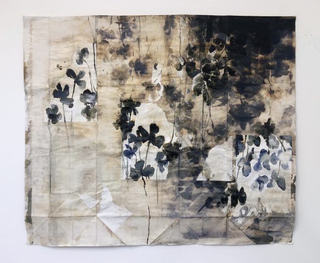 A-L Kieran 'Before Breathing' ink and collage on paper bag - 850 x 750 cm